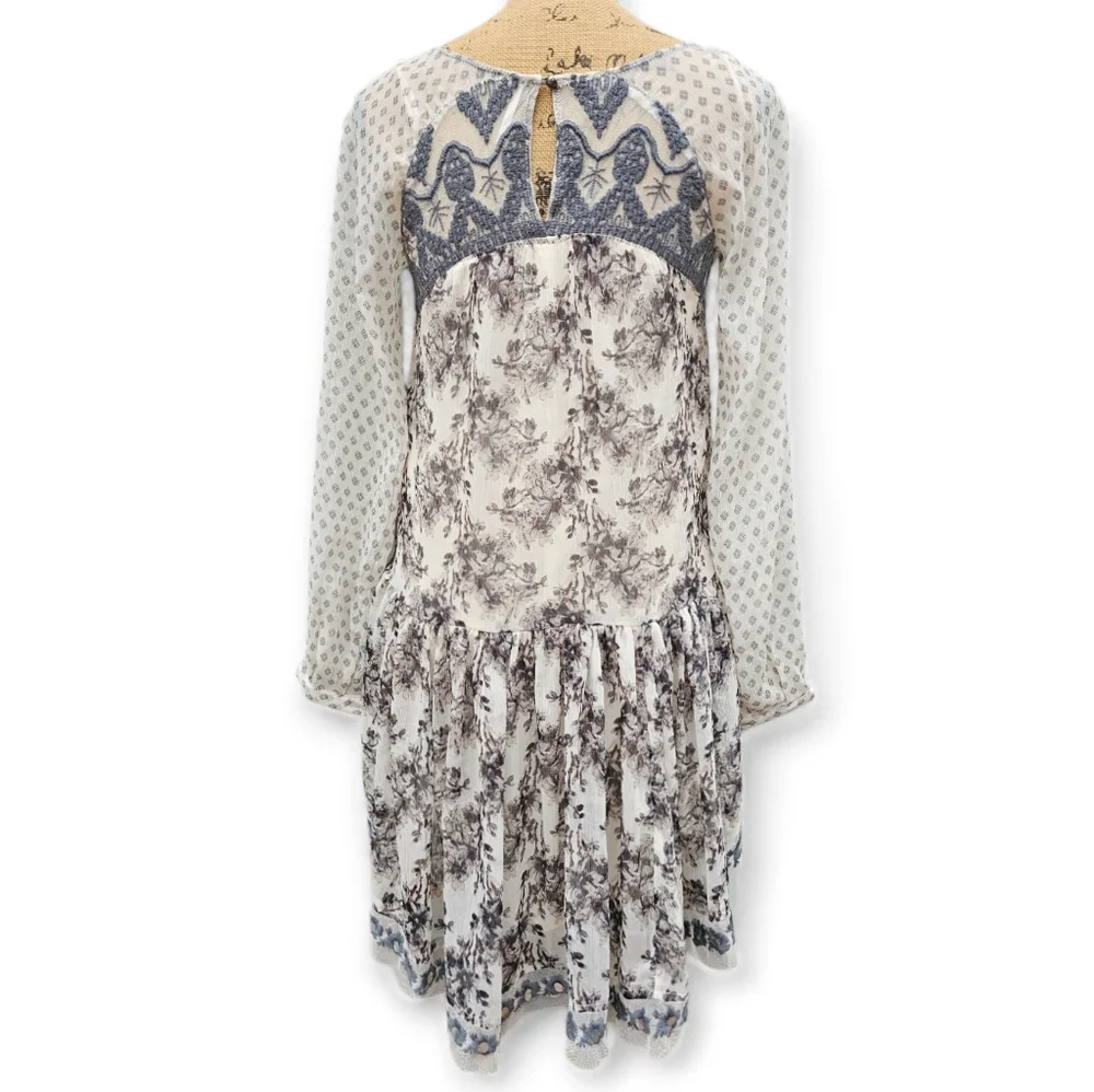 Free People Elsie Sheer Lace Boho Dress Midnight Garden Floral Mini, Size XS - Picture 5 of 10